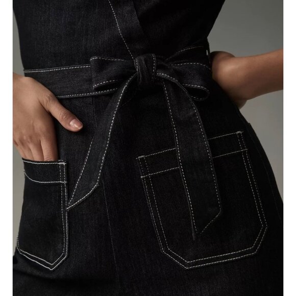 Maeve Anthropologie The Colette Denim Wide Leg Wrap Jumpsuit Size 8 Black - Picture 5 of 7